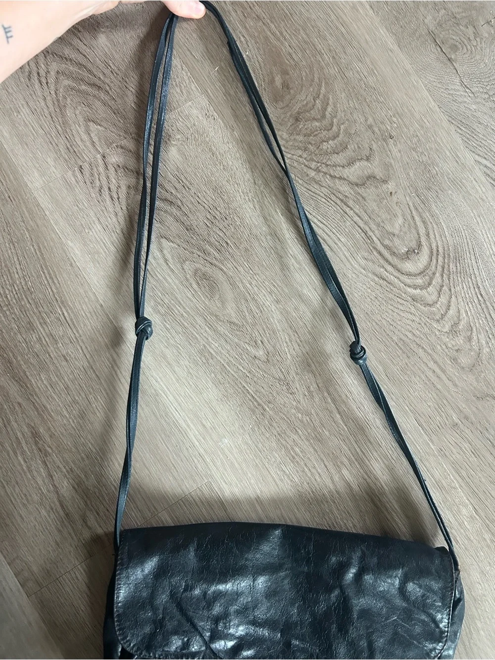 Vintage Navy Crinkle Leather Crossbody Bag/Purse